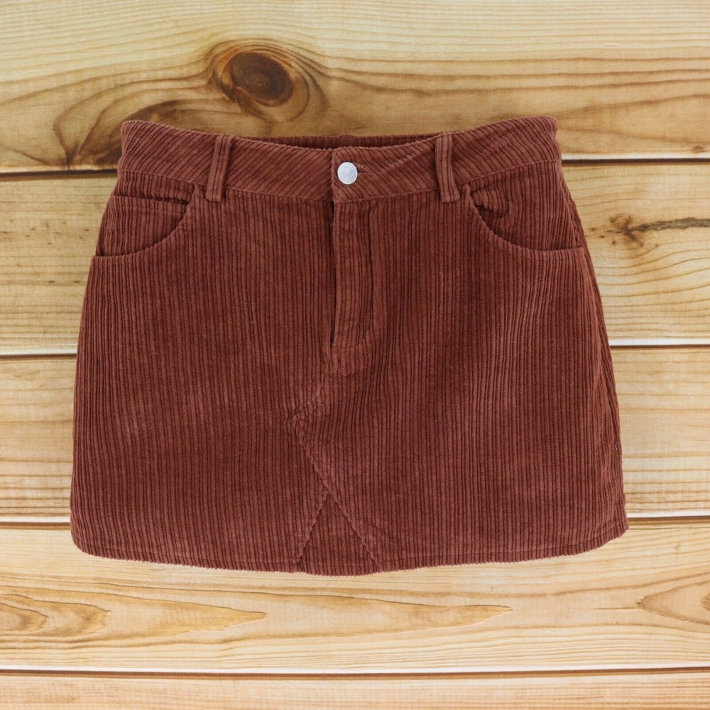 Corduroy Mini Skirt Short Womens L Brown Cotton Pockets Belt Loops Sky & Sparrow